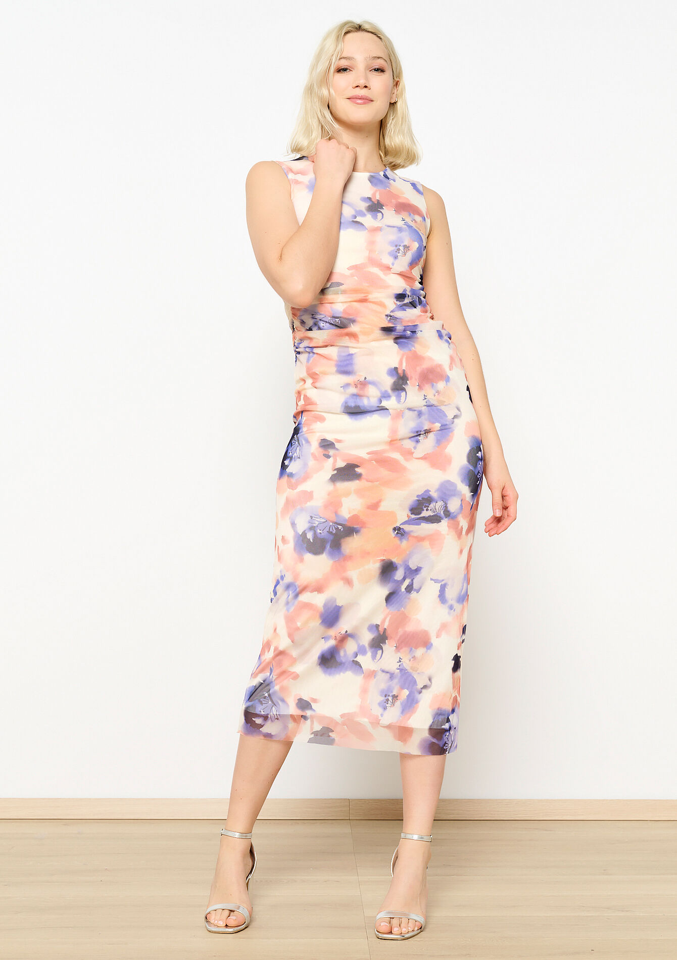 Mesh bodycon jurk met blurry print, Mesh bodycon jurk met blurry print - VANILLA WHITE - 08103557_1013