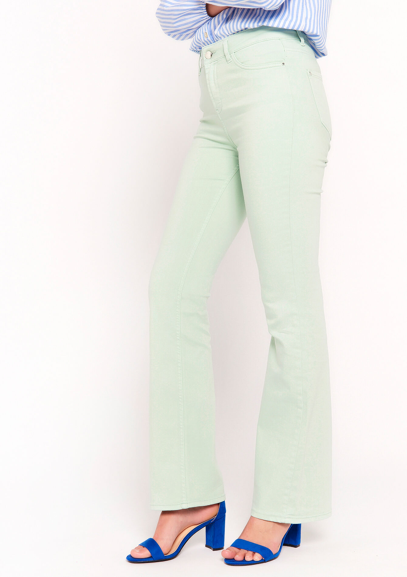 Flared broek met hoge taille, Flared broek met hoge taille - MINT GREEN - 06004338_1723