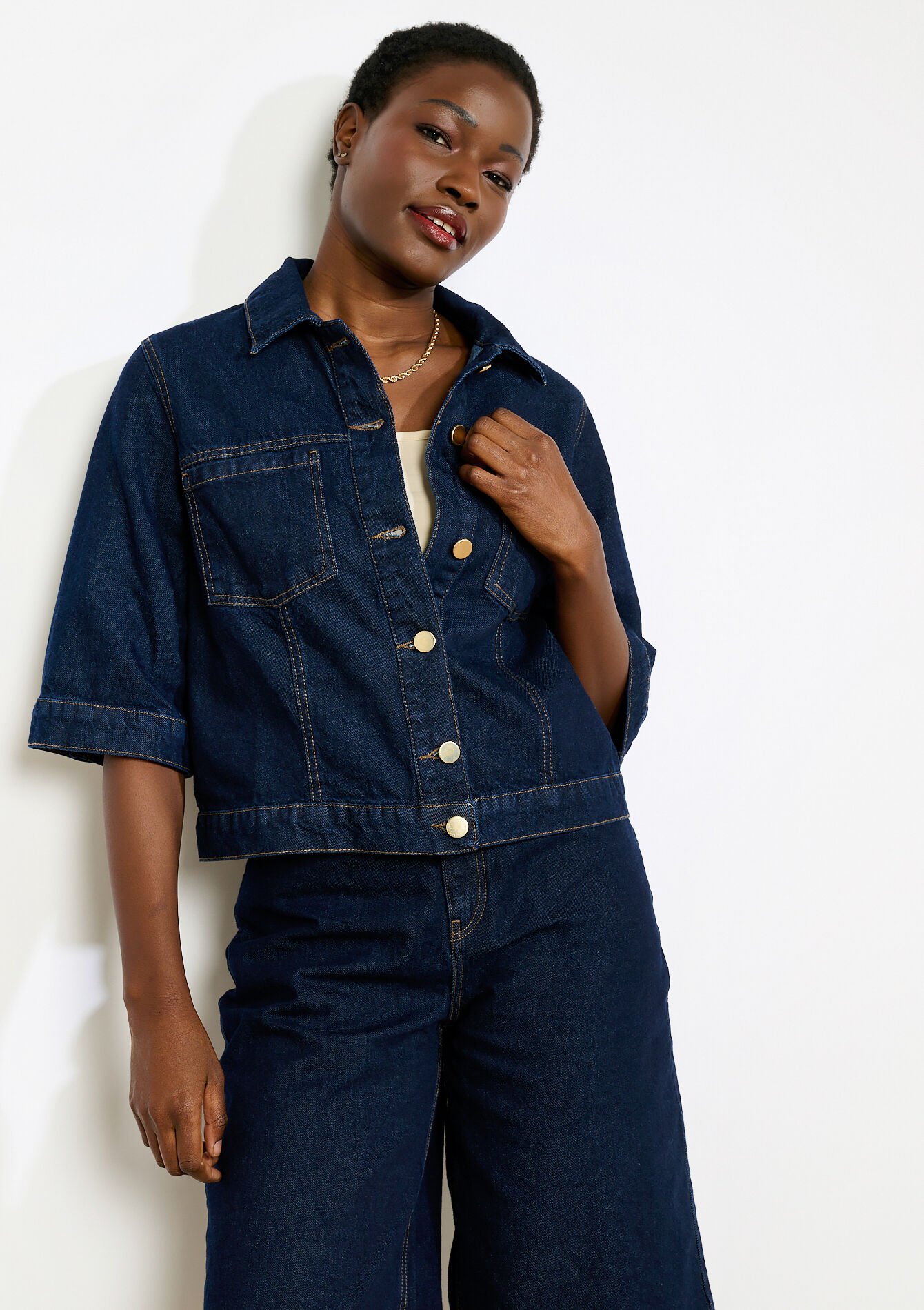 Veste courte en denim - DARK BLUE - 09101171_0501