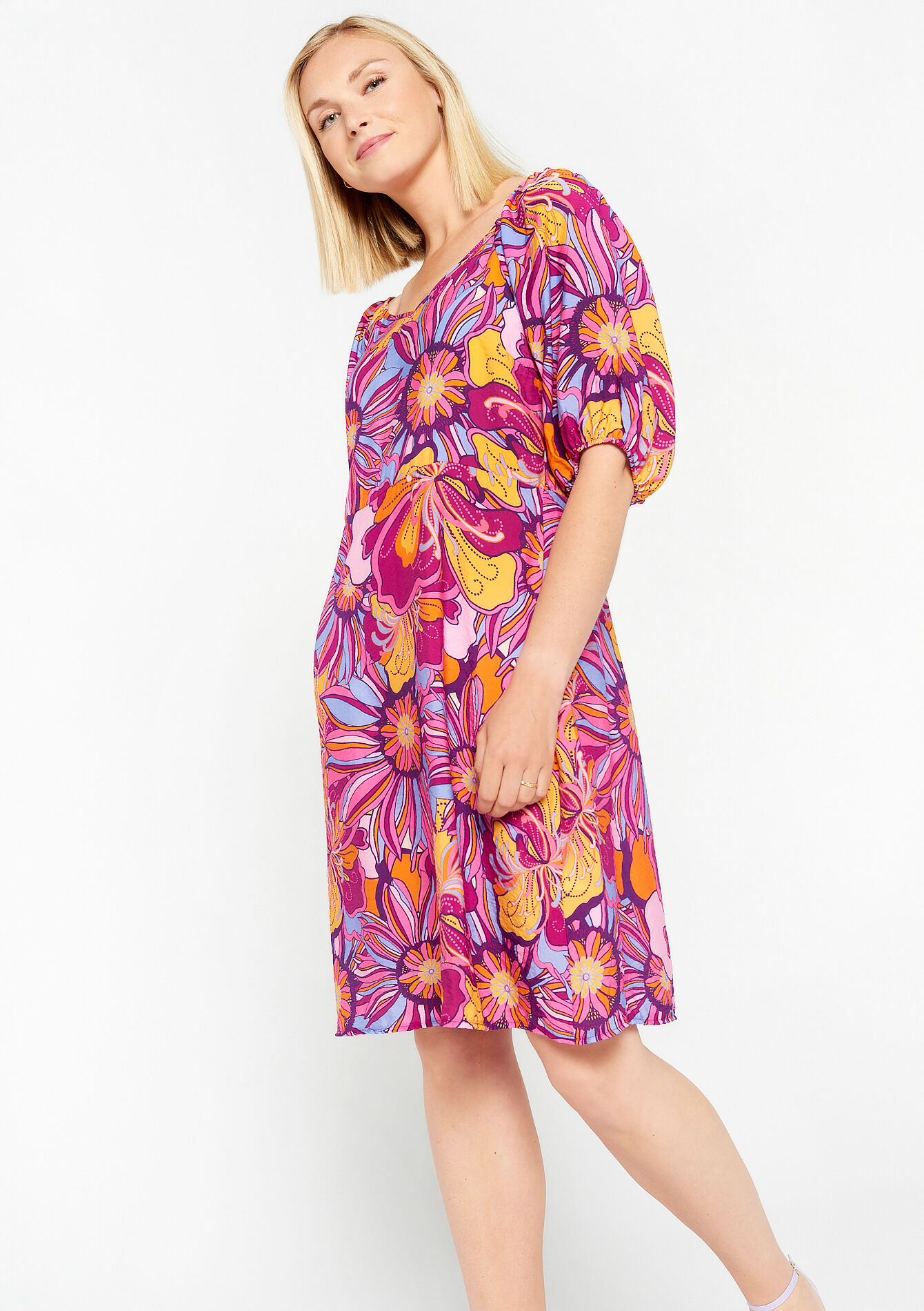 Midi-jurk met retroprint - PURPLE - 08602078_5902
