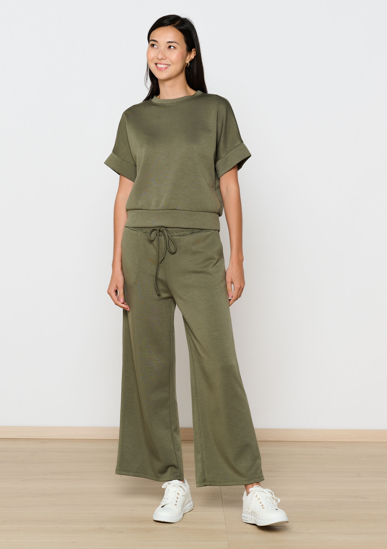 T-shirt in sweatstof, T-shirt in sweatstof - KHAKI FADED - 15100292_4326