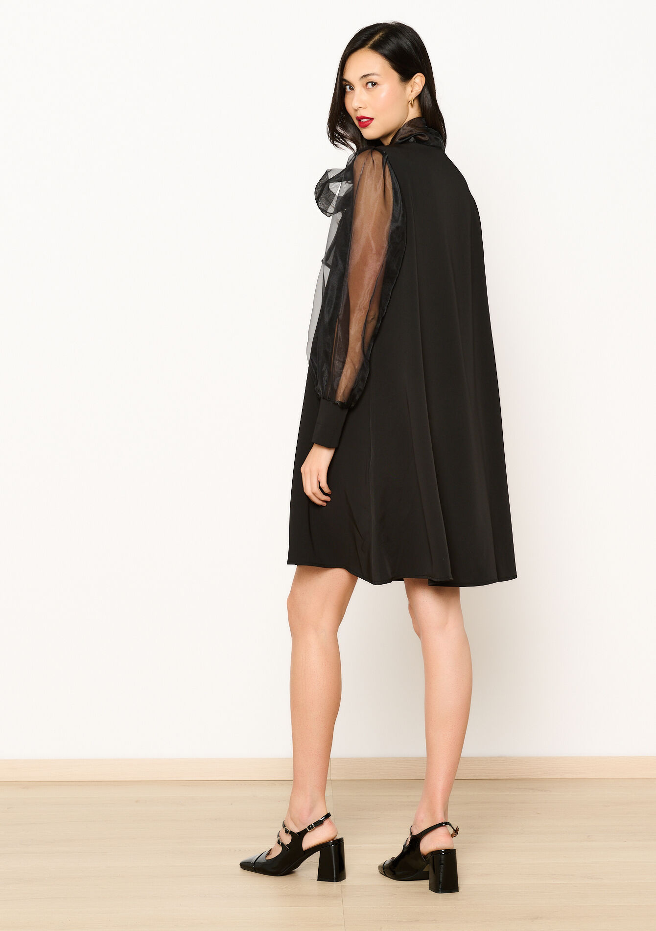 Robe à manches bouffantes en organza - BLACK - 08103928_1119