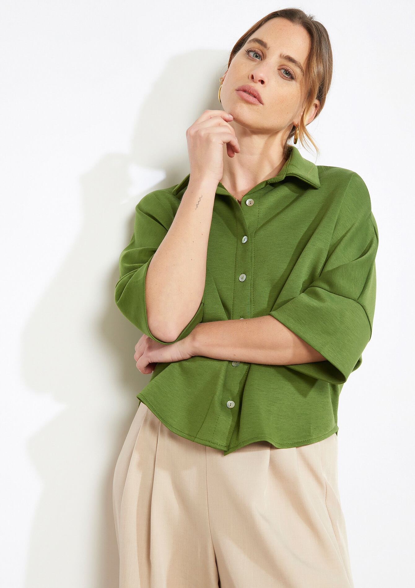 Losvallend overhemd - OLIVE KAKHI - 02301996_1884