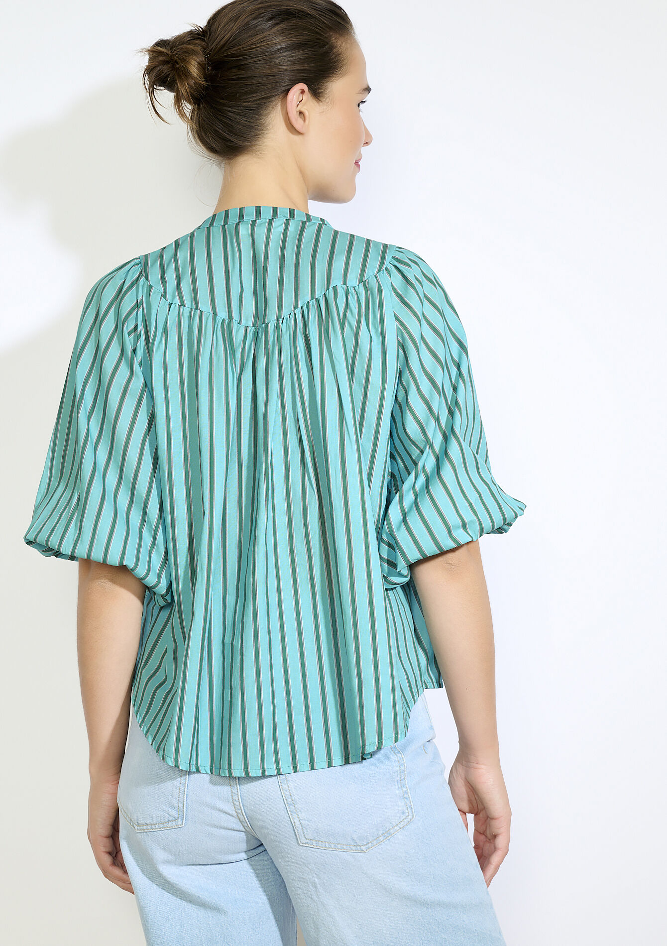 Chemise rayée à manches larges - TURQUOISE - 05702892_1759