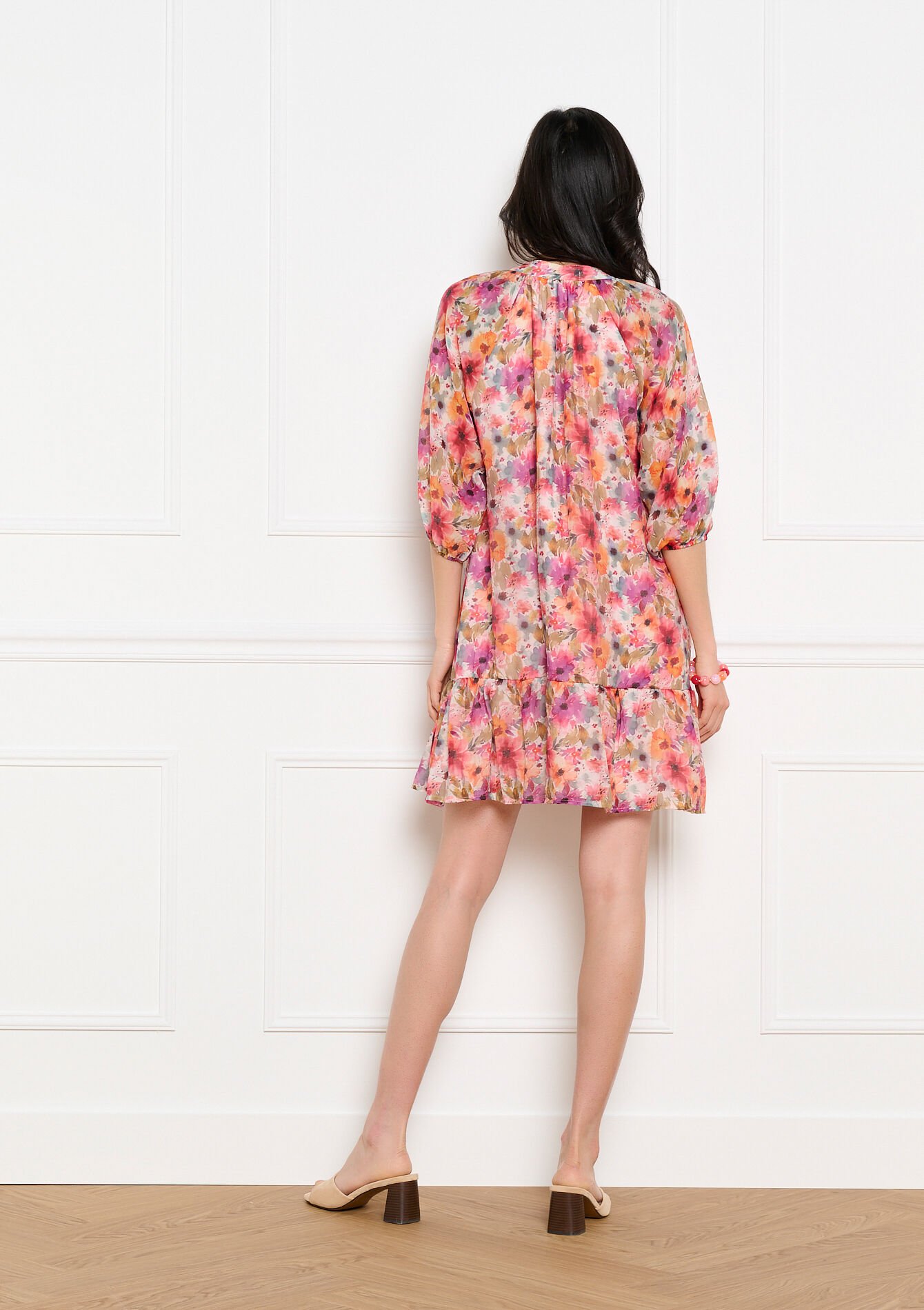 Printed flowy mini dress - ORANGE SPICY - 08104454_5555