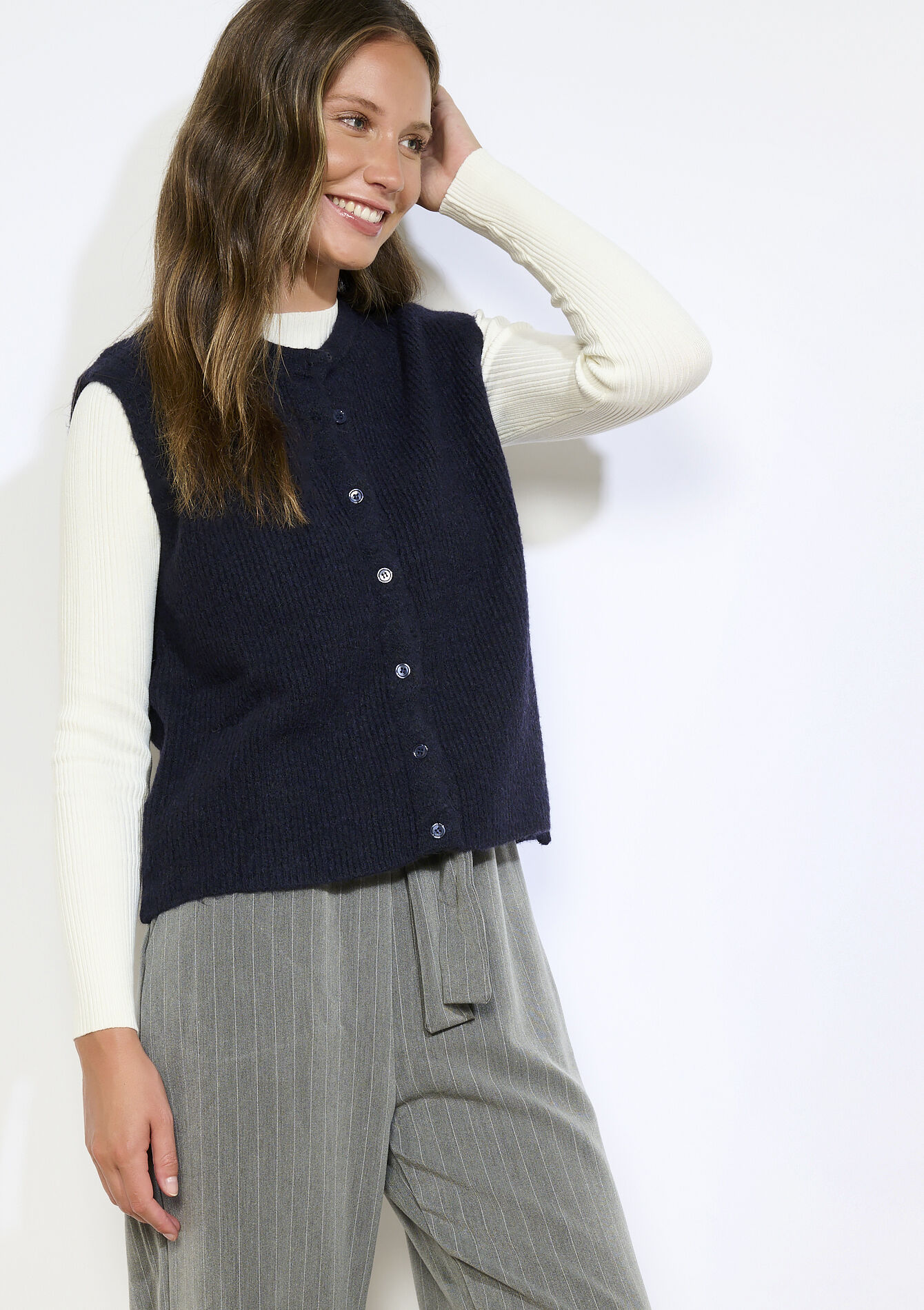 Zachte mouwloze gilet, Zachte mouwloze gilet - NAVY BASIC - 04101334_2723