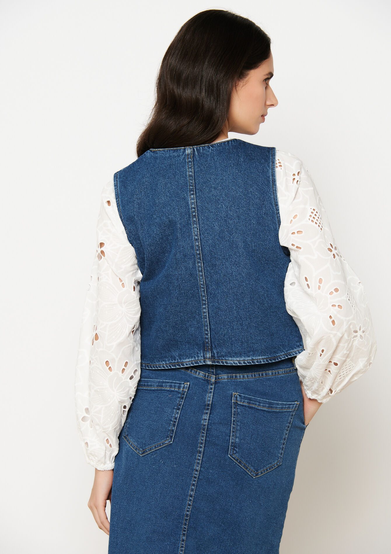 Denim gilet - MEDIUM BLUE - 09101003_0500
