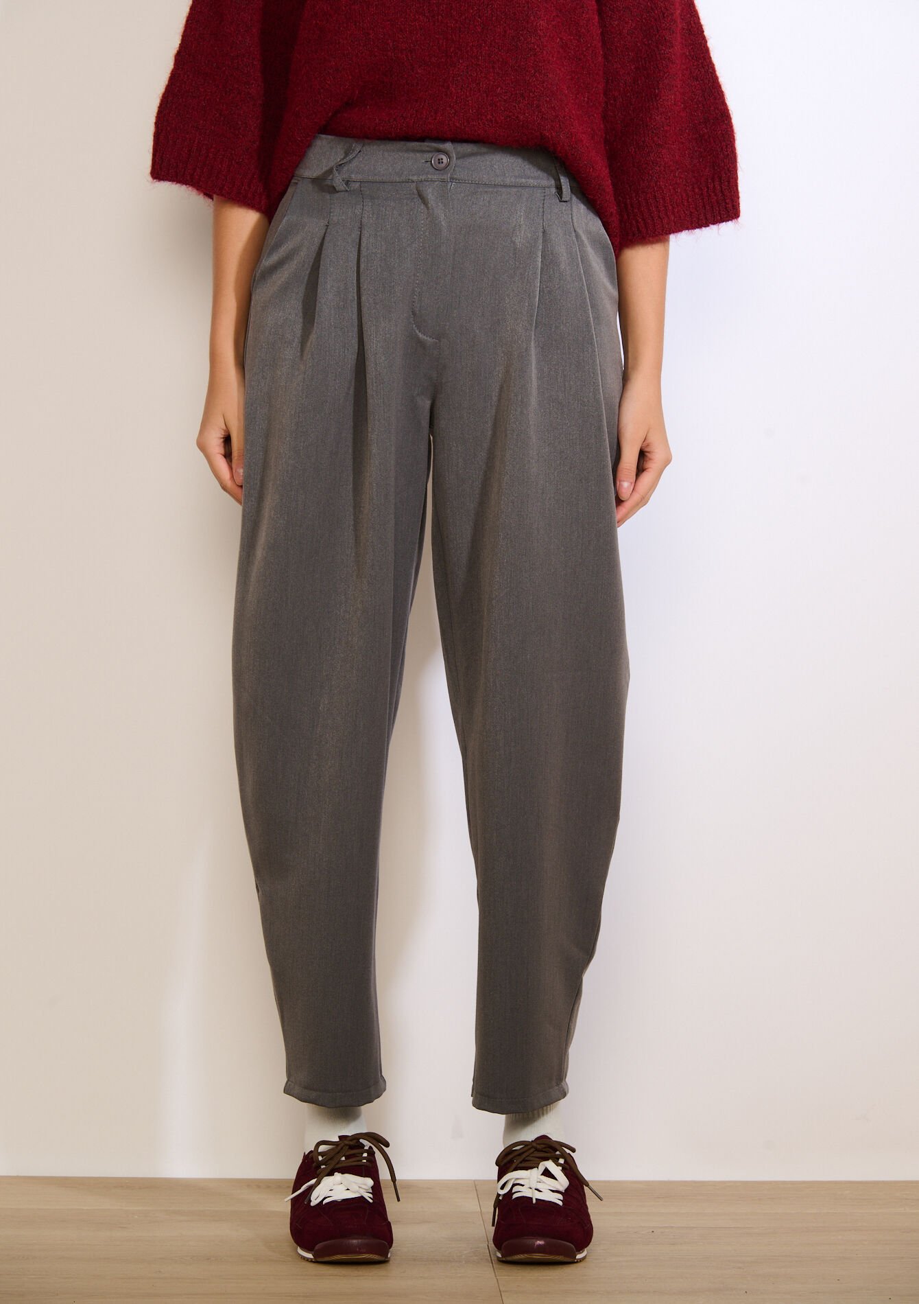 Wijde flanellen broek, Wijde flanellen broek - MED GREY - 06601087_2573