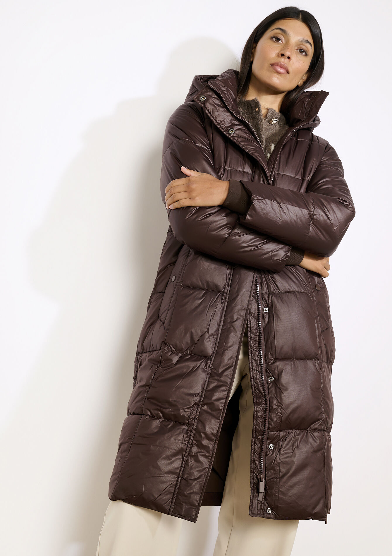 Lange gewatteerde jas, Lange gewatteerde jas - BROWN DARK CHOCOLATE - 23000775_3720