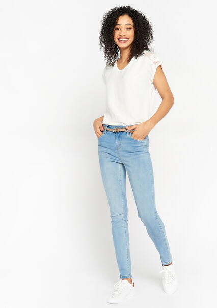 Skinny jeans with belt - BLUE BLEACHED - 22000346_0502