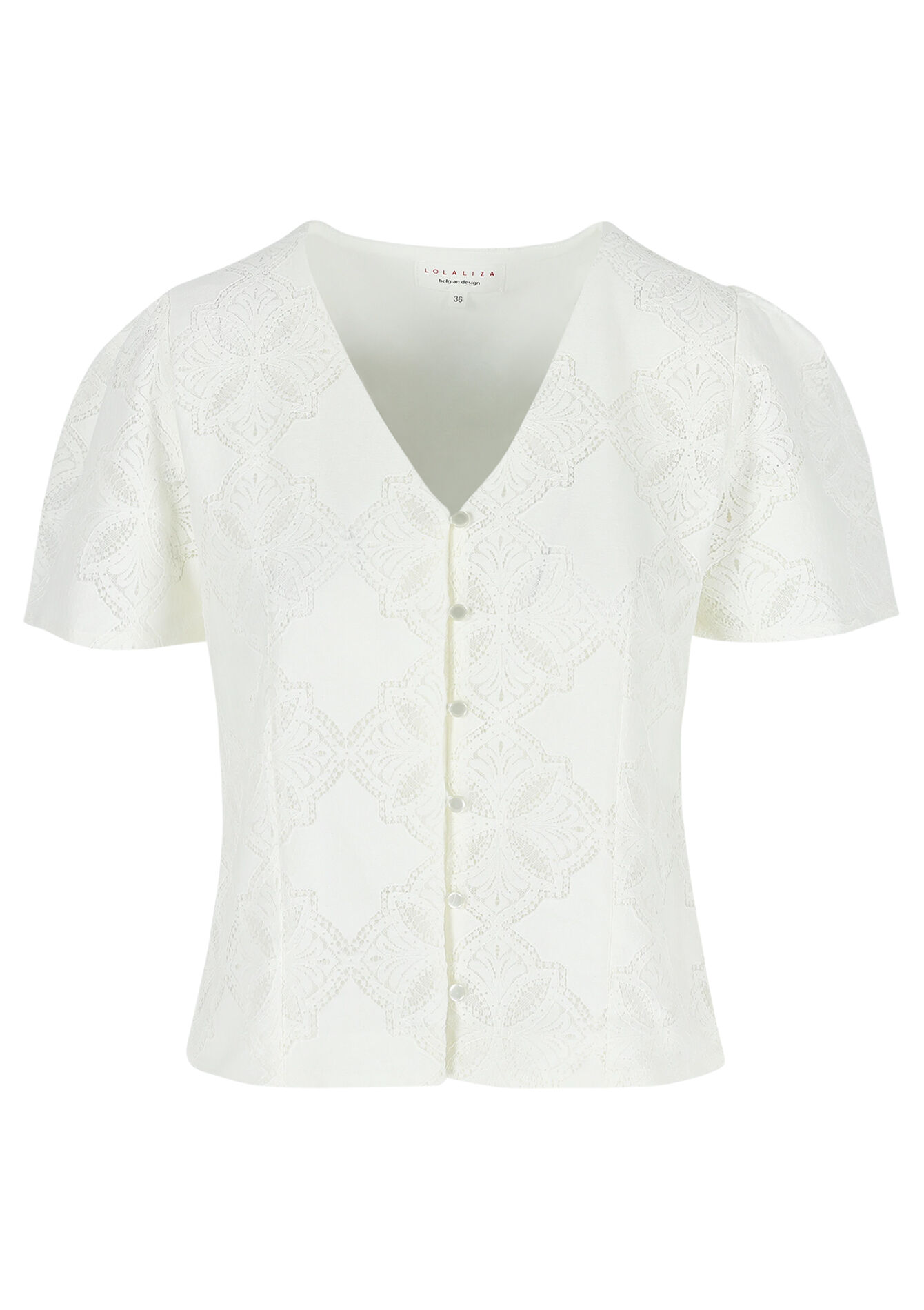 Blouse with lace - OPTICAL WHITE - 05702668_1019