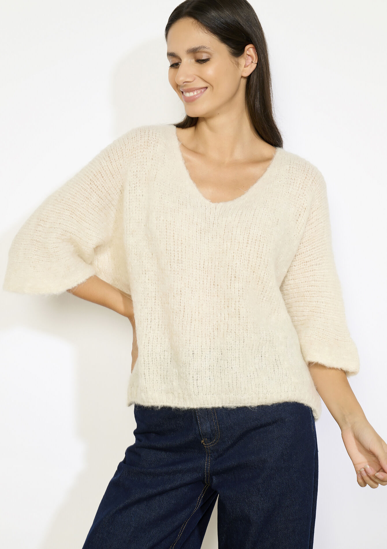 Luchtige gebreide trui, Luchtige gebreide trui - VANILLA WHITE - 04007061_1013