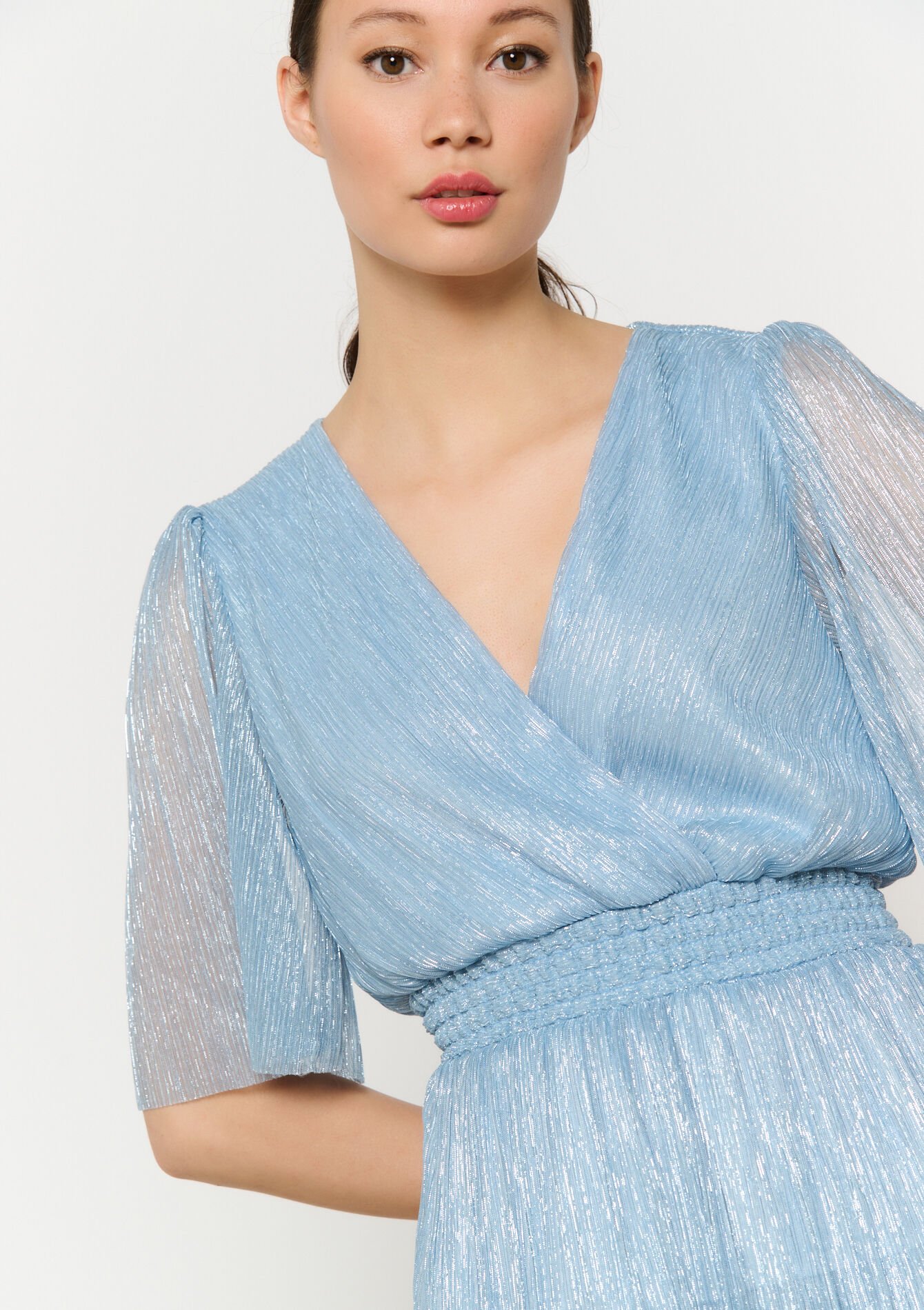 Shiny pleated maxi dress, Shiny pleated maxi dress - BLUE PASTEL - 08104064