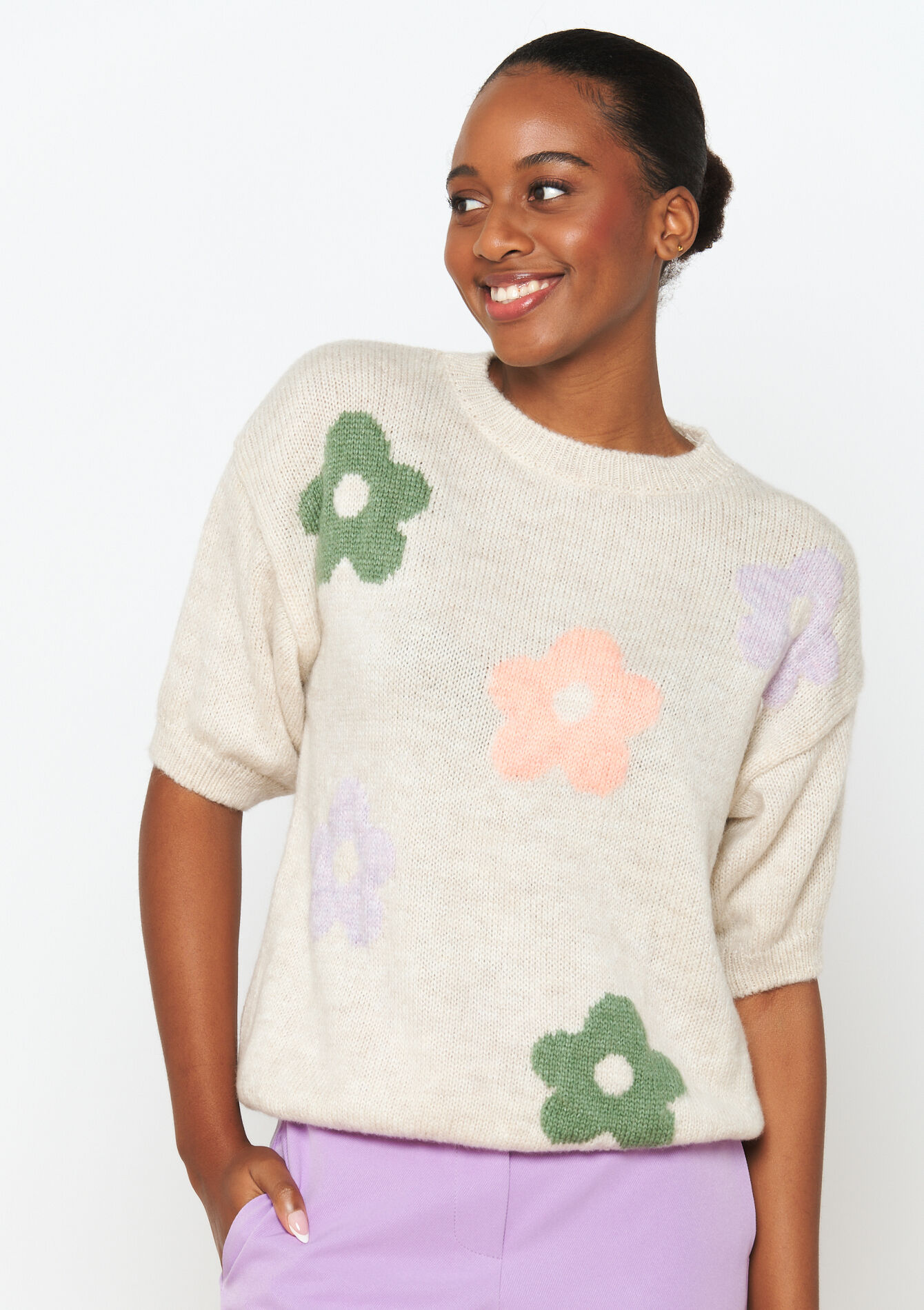 Pullover with floral pattern, Pullover with floral pattern - BEIGE CLASSIC - 04006476_4016