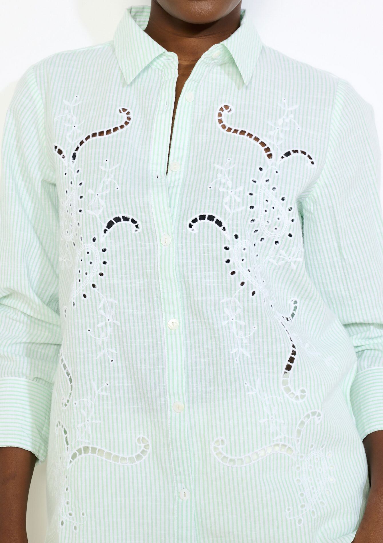 Chemise brodée à rayures - LIGHT GREEN PASTEL - 05702951_1822