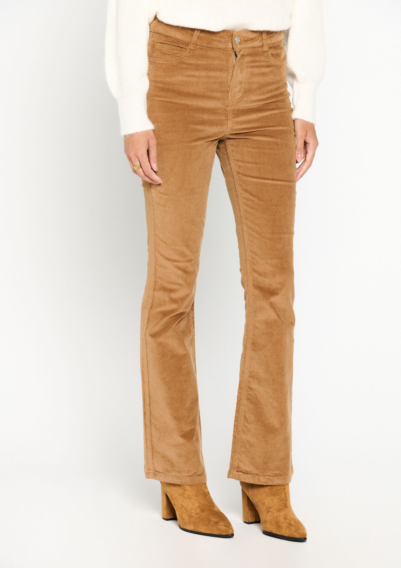 Flared broek in babycorduroy, Flared broek in babycorduroy - LIGHT CAMEL - 06004365_3814
