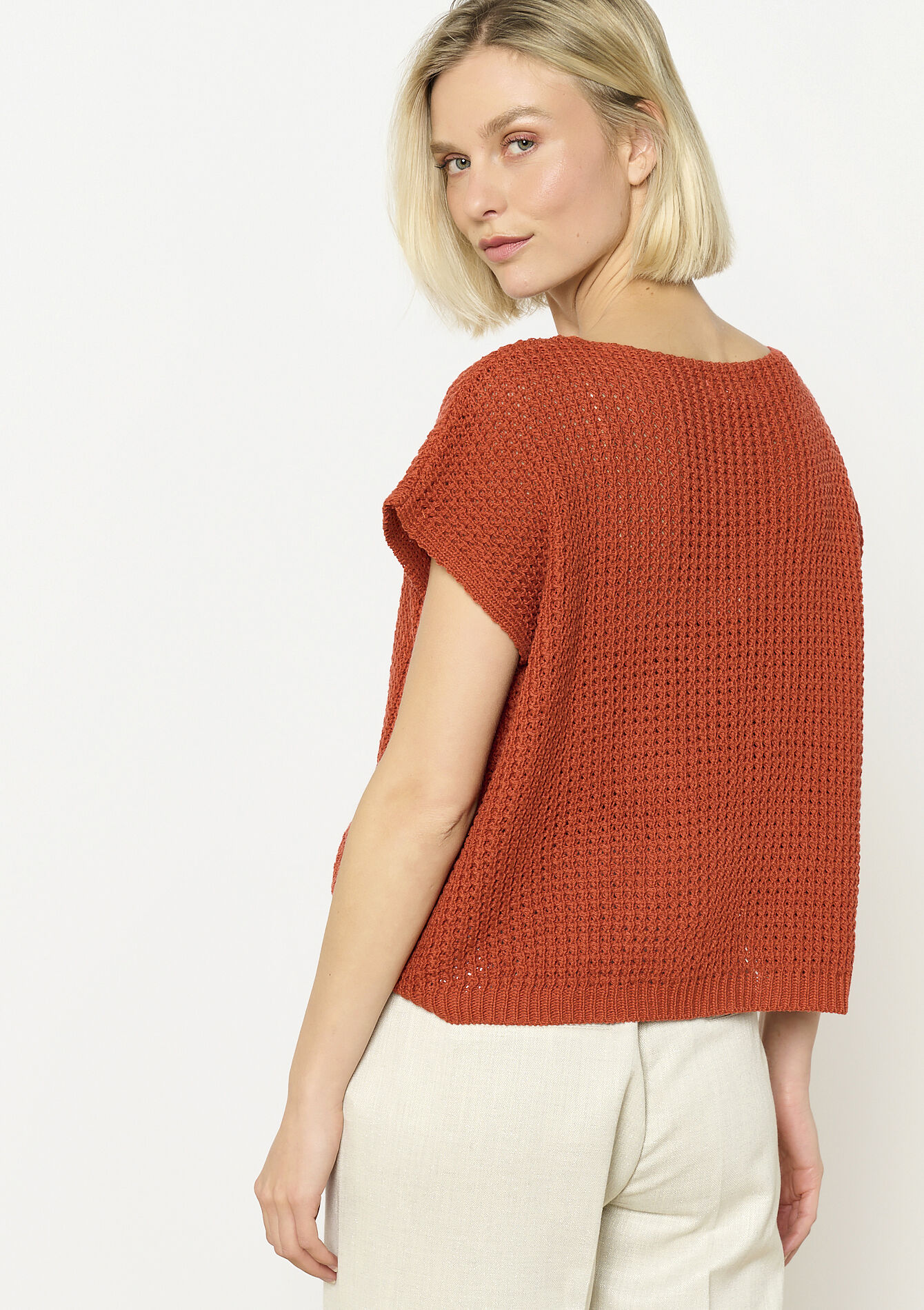 Gebreide T-shirt - TERRACOTTA - 02200504_5303