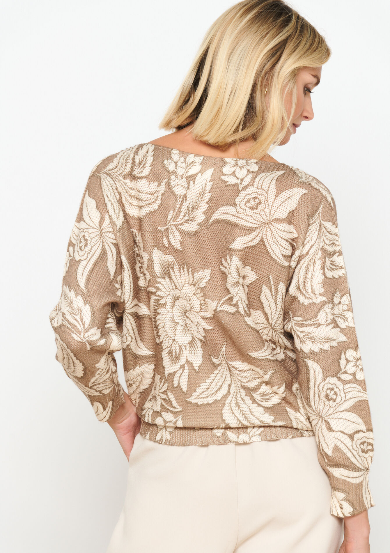 Trui met bloemenprint - TAUPE - 04006358_1021