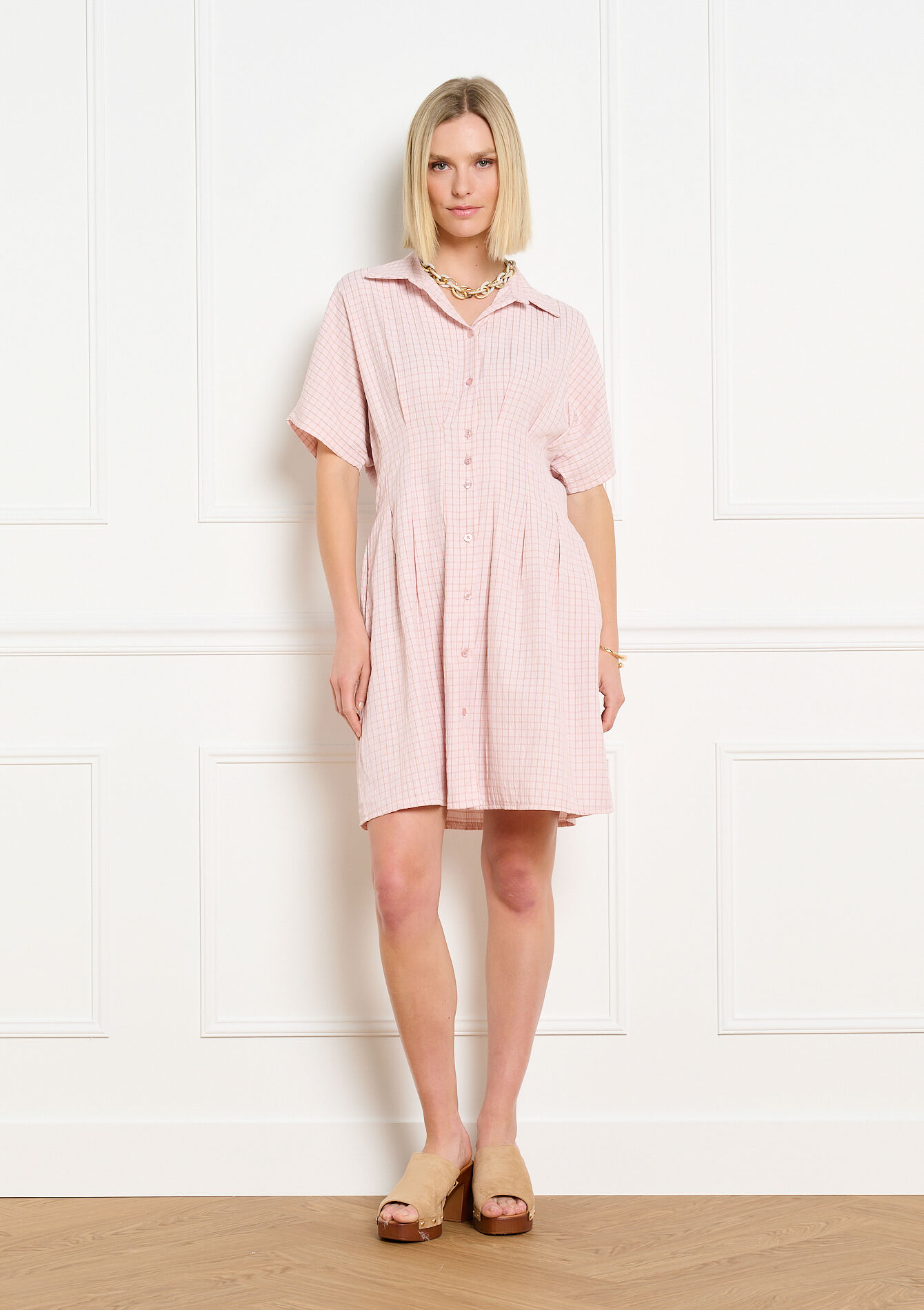 Checked shirt dress - LIGHT PINK - 08104497_1303