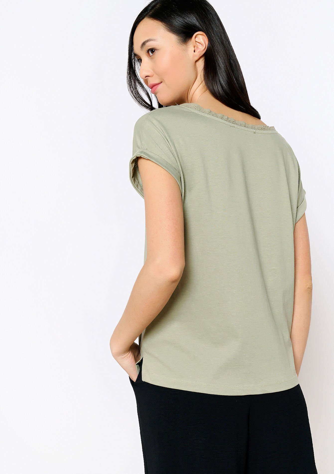 Basic T-shirt met V-hals, Basic T-shirt met V-hals - KHAKI MED - 02301518_4327