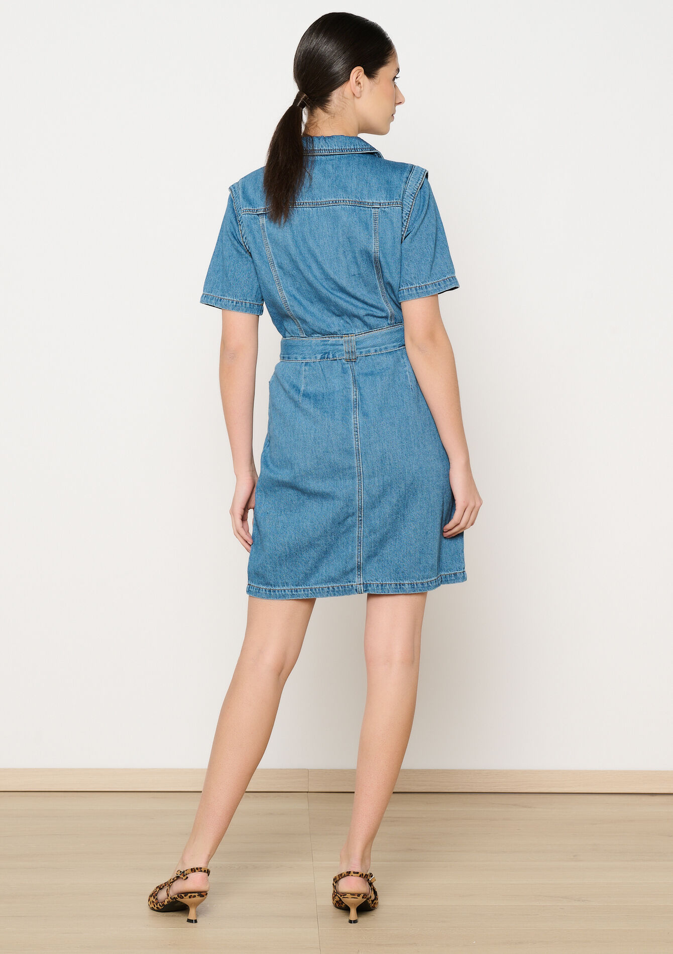 Robe droite en denim avec lien à nouer - MEDIUM BLUE - 1114532