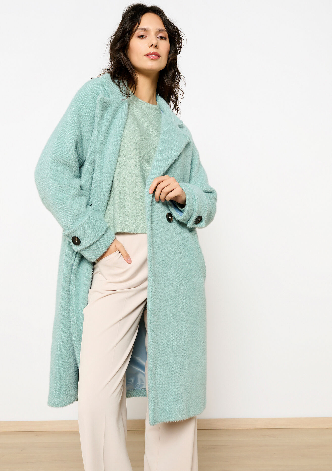 Harige jas - LIGHT GREEN PASTEL - 1120299