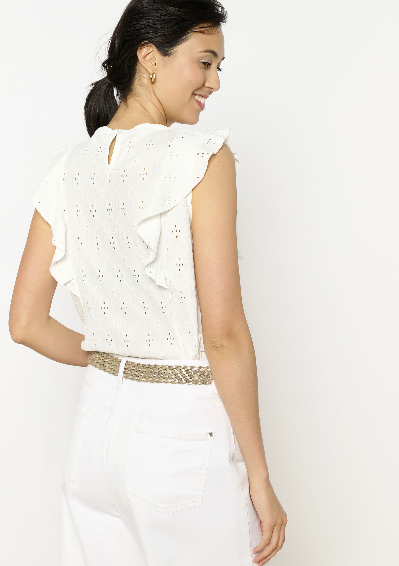 Haut à volants brodés - OPTICAL WHITE - 02200512