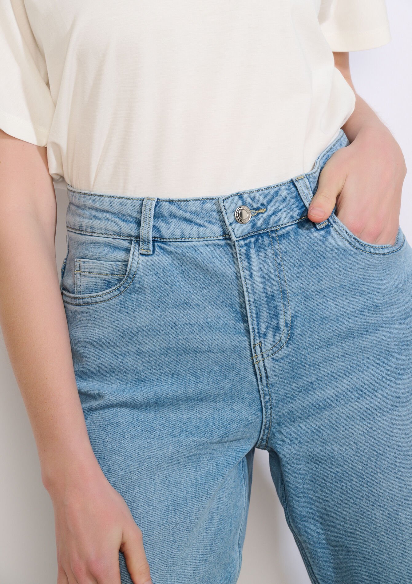 7/8 jeans met hoge taille - BLUE BLEACHED - 22000630_0502