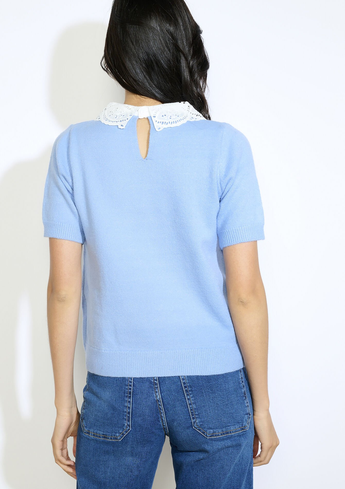 Pull col dentelle, Pull col dentelle - LT BLUE - 04006977_2519
