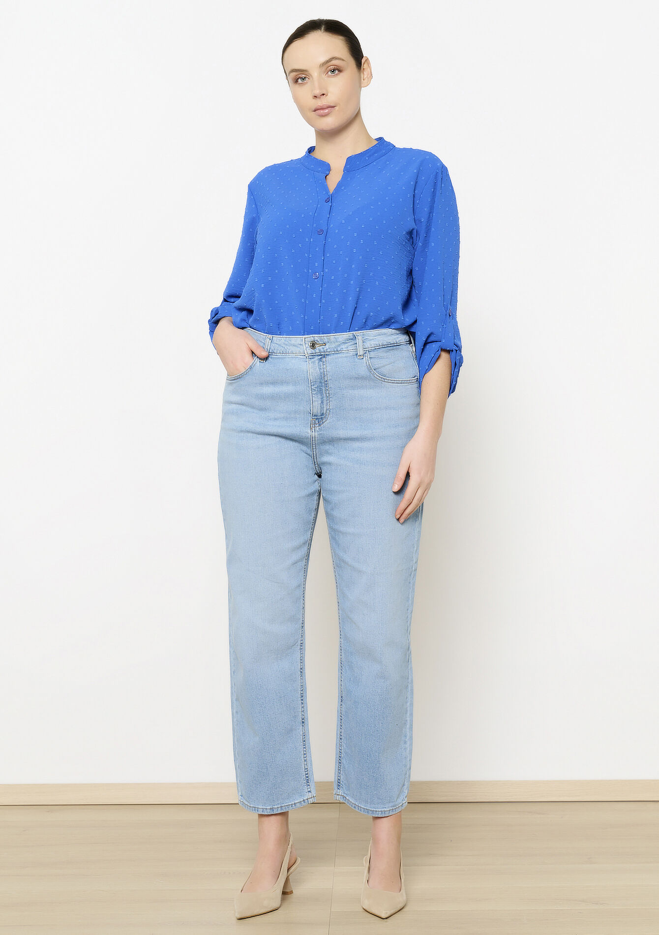 Rechte jeans met hoge taille - BLUE BLEACHED - 22000563_0502