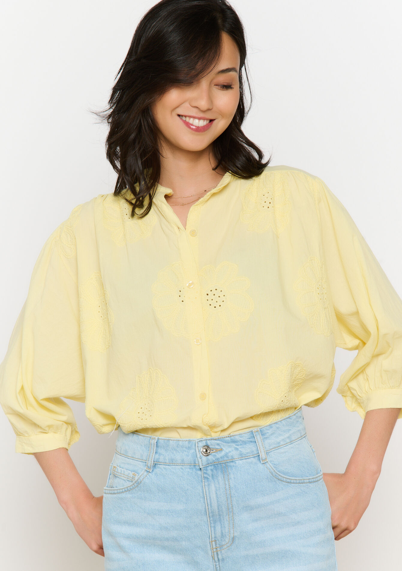Chemise ample brodée, Chemise ample brodée - YELLOW PASTEL - 05702822_5004