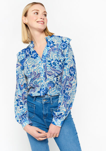 Blouse with floral print - BLUE FAIENCE - 05702137_1584
