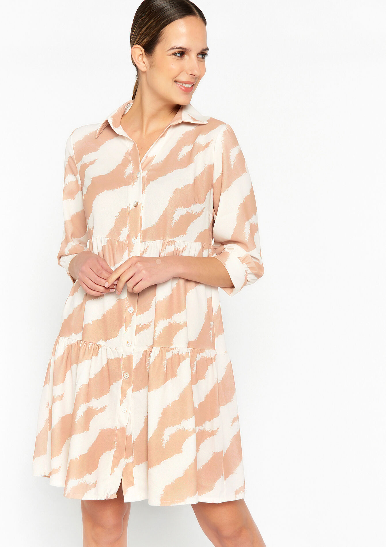 Babydoll dress with zebra print - LT BEIGE - 08103235_2527