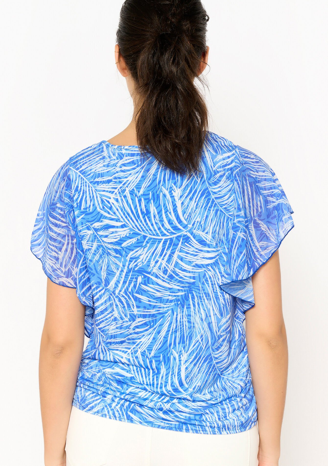 Voile T-shirt met bladerprint - ELECTRIC BLUE - 02301613_1619