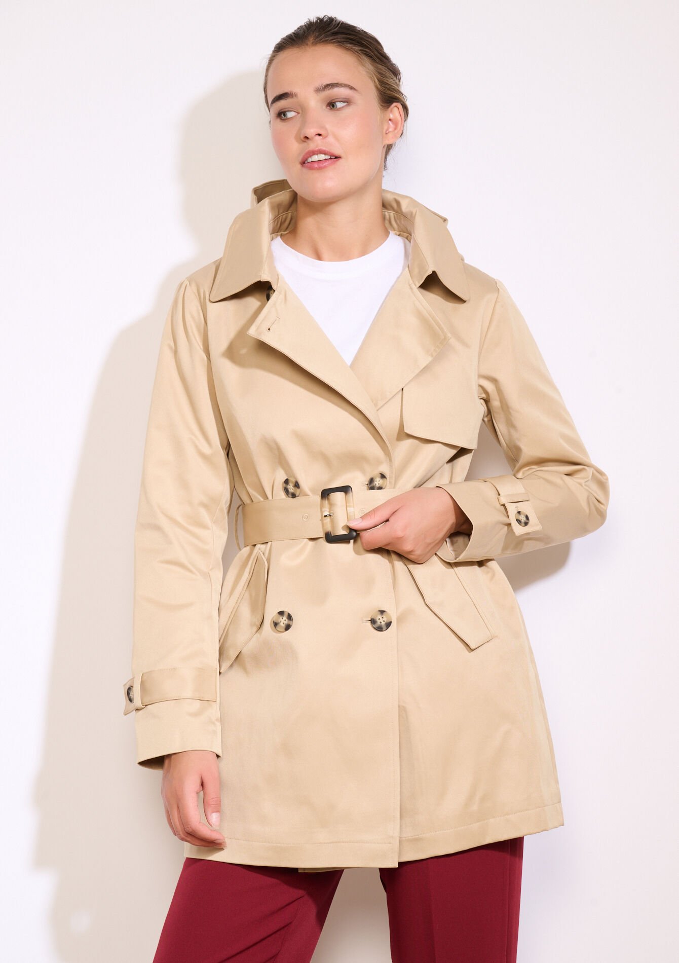 Korte trench met ceintuur, Korte trench met ceintuur - BEIGE COFFEE - 23000737_2561