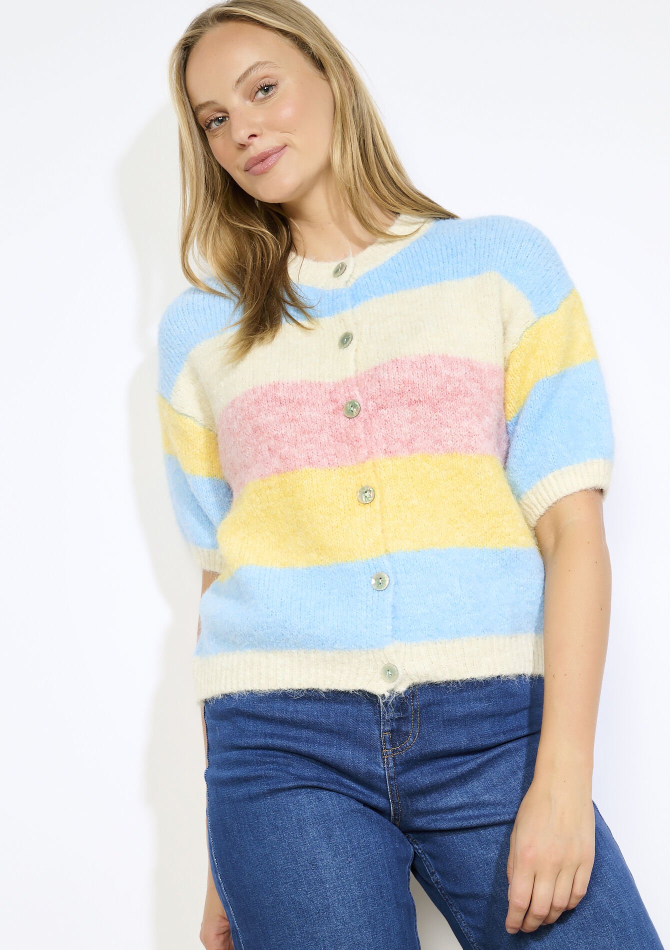 Fluffy striped cardigan, Fluffy striped cardigan - LT BLUE - 04101363_2519