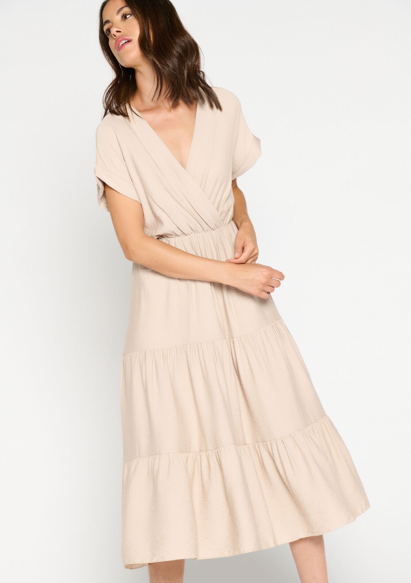 Maxi dress with ruffles - LT BEIGE - 08602082_2527