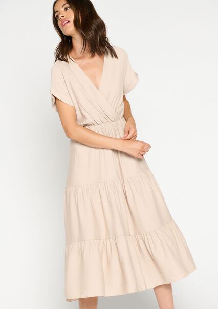 Maxi dress with ruffles - LT BEIGE - 08602082_2527