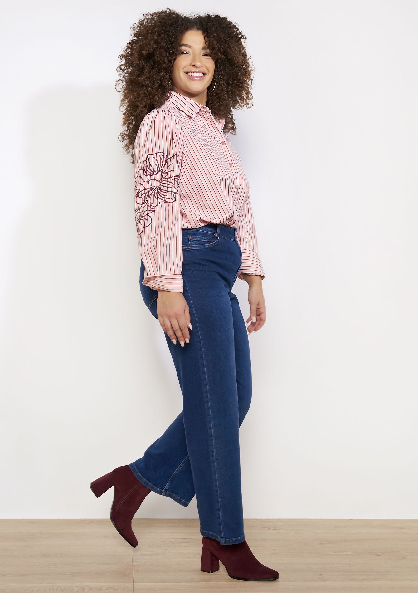 Wijde jeans met hoge taille - DARK BLUE - 22000594_0501