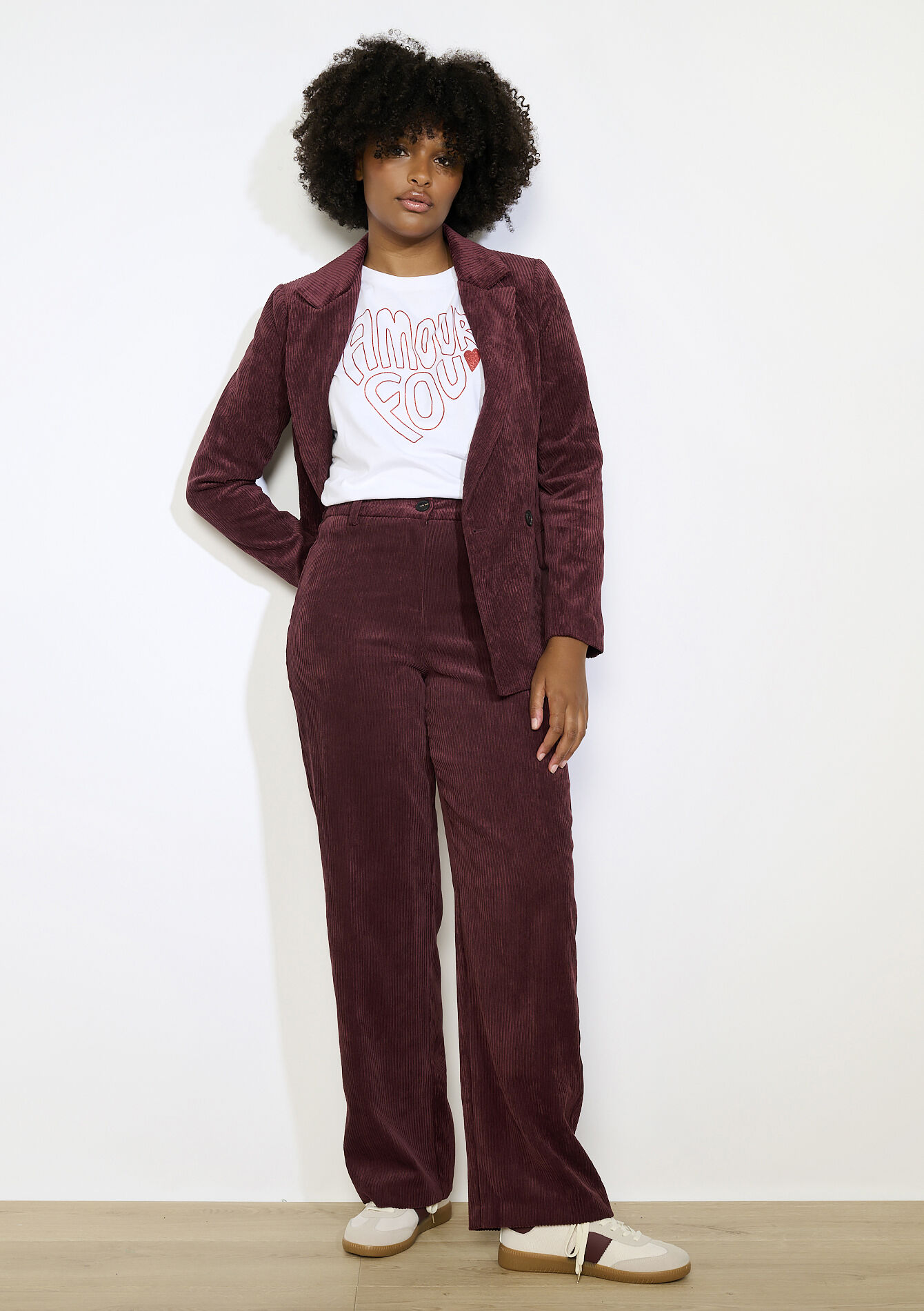 Corduroy broek met elastiek, Corduroy broek met elastiek - AUBERGINE - 06100746_1537