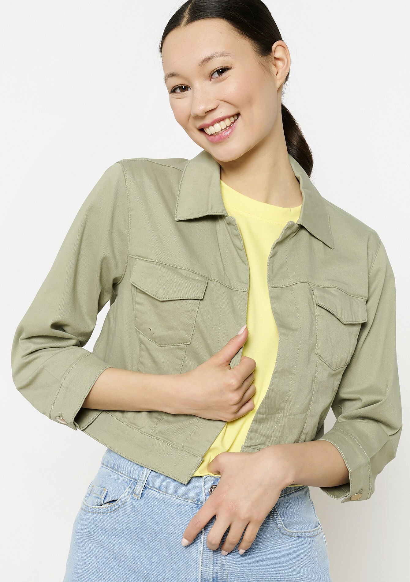 Kort twill jasje, Kort twill jasje - KHAKI FADED - 09100985_4326