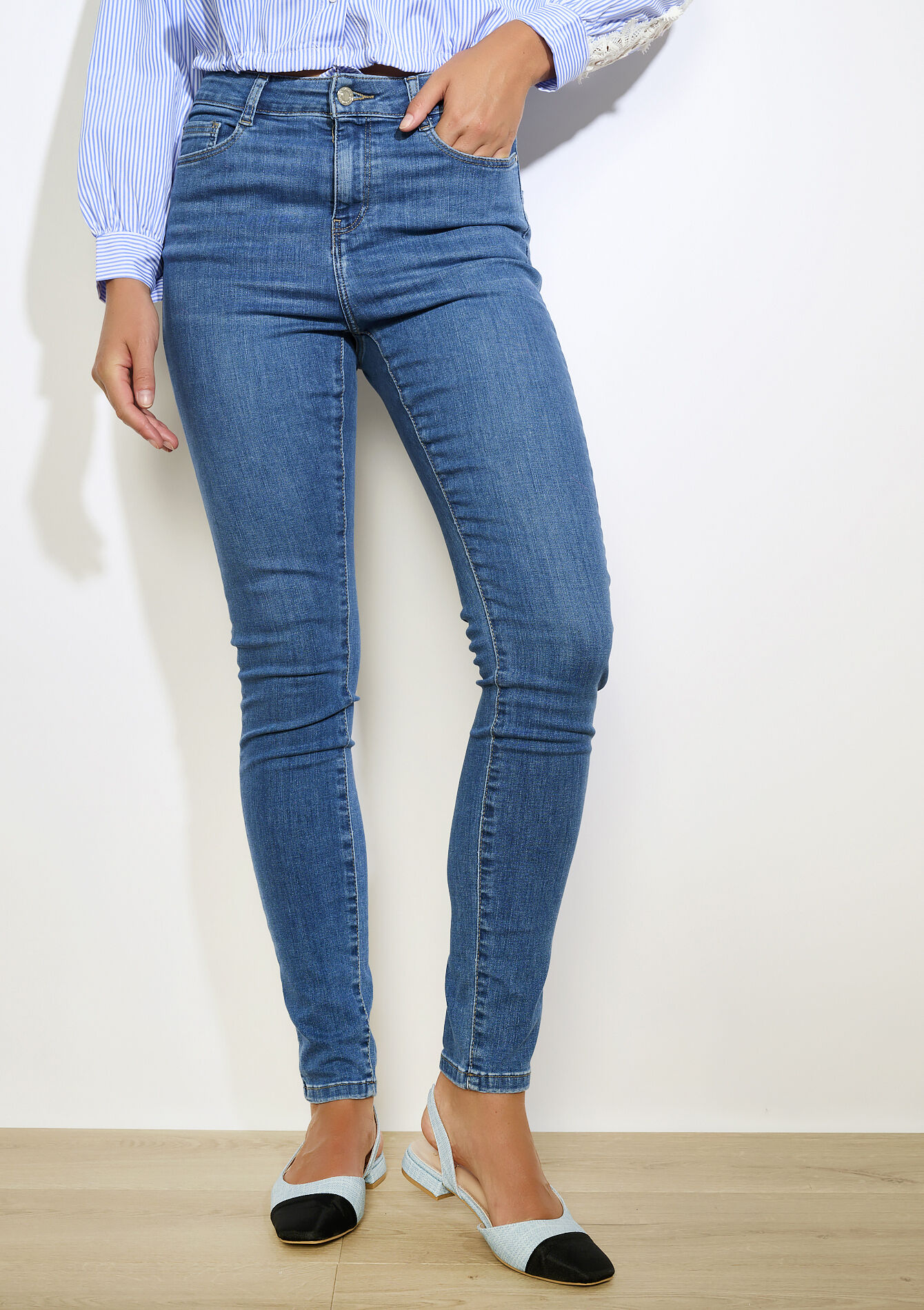 High waist skinny jeans, High waist skinny jeans - MEDIUM BLUE - 22000596_0500