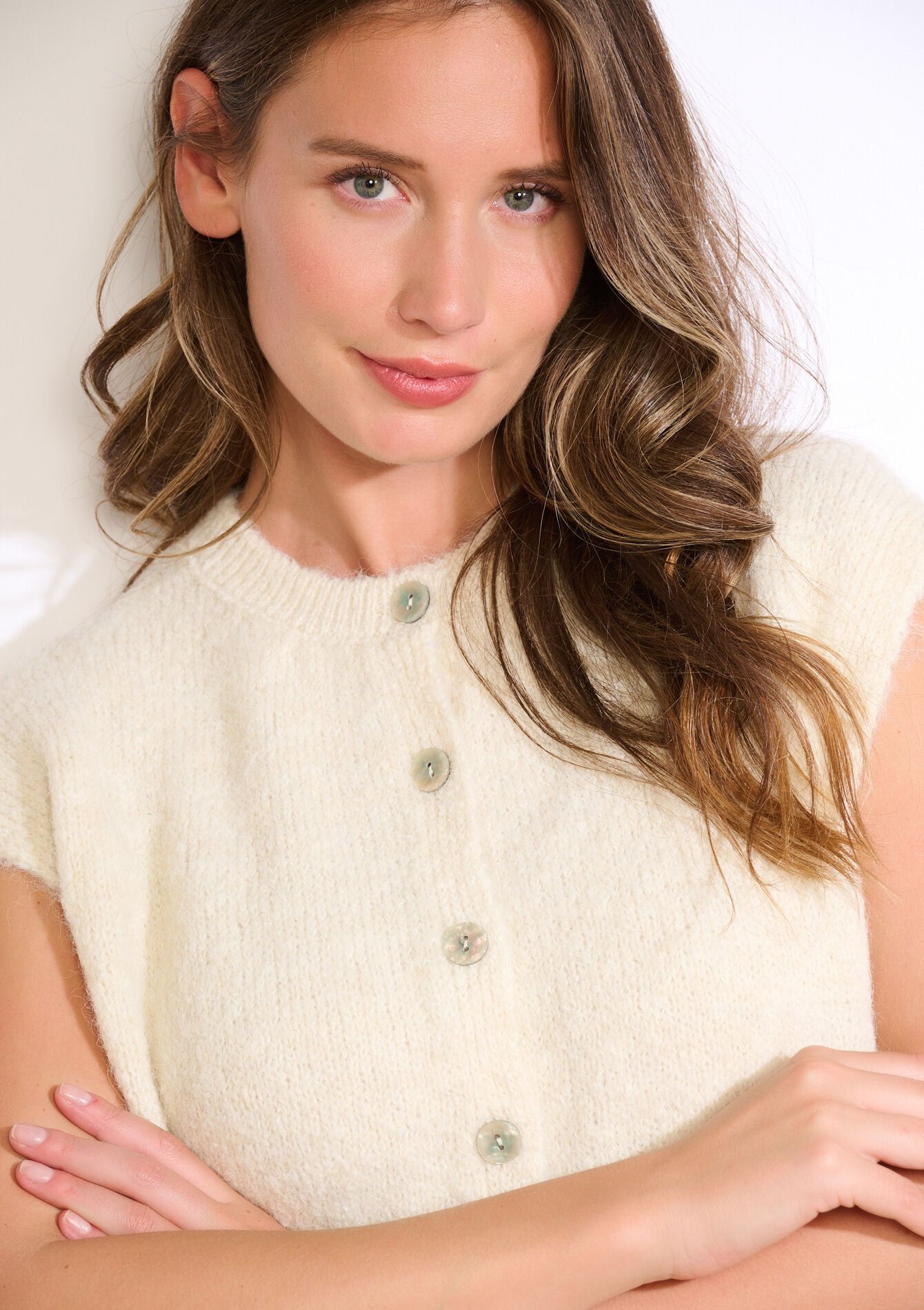 Mouwloos gebreid gilet, Mouwloos gebreid gilet - VANILLA WHITE - 04101362_1013