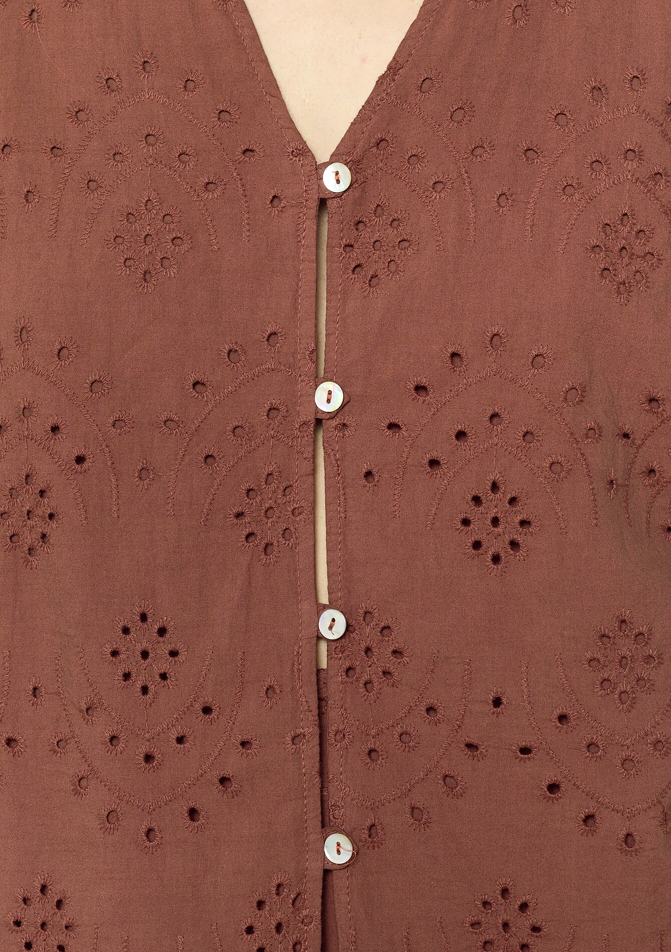 Mouwloze geborduurde top - TERRACOTTA - 1131228