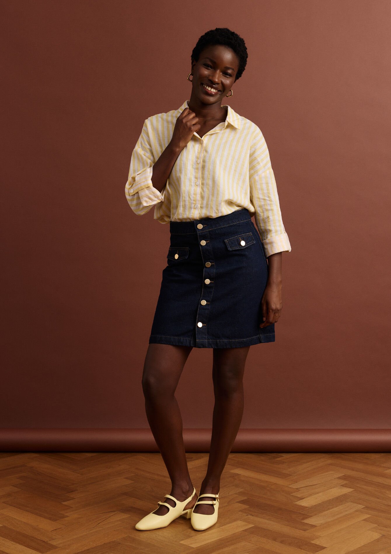 Jupe courte en denim, , back