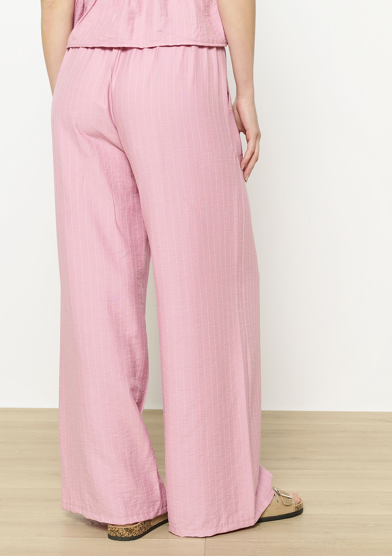 Wijde broek met strepen, Wijde broek met strepen - PINK BUBBLEGUM - 06600991_1477
