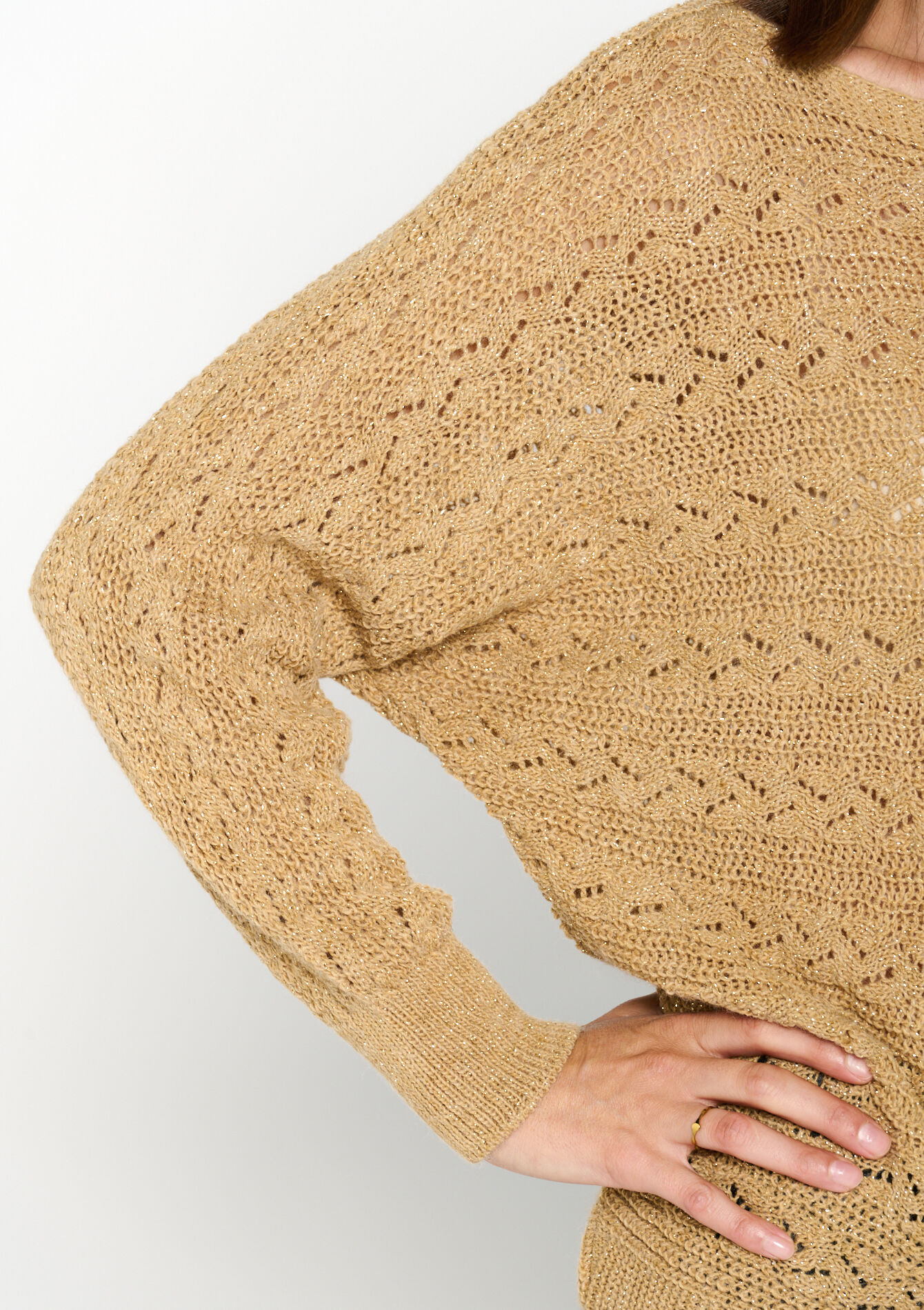 Opengewerkte trui met lurex, Opengewerkte trui met lurex - LIGHT CAMEL - 04006348_3814