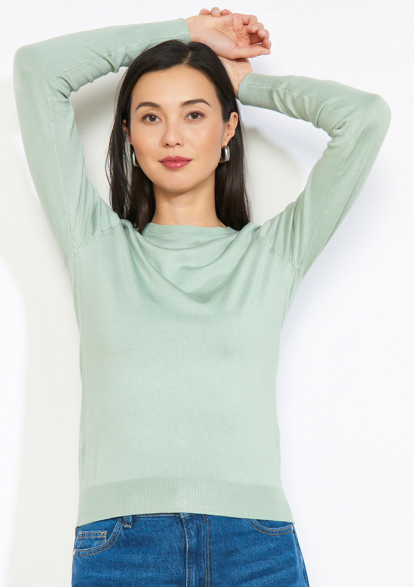 Fijne ronde hals trui - KHAKI MINT - 04007019_2542