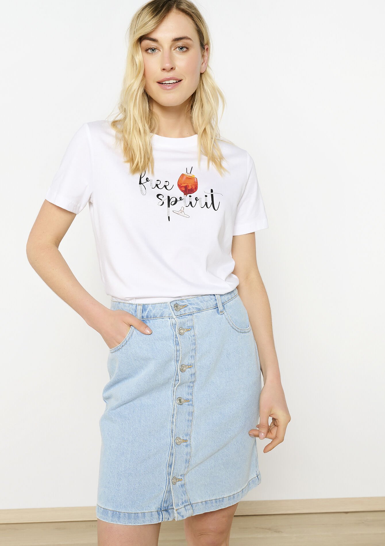 T-shirt met 'Free Spirit' print, T-shirt met 'Free Spirit' print - OPTICAL WHITE - 02301609_1019