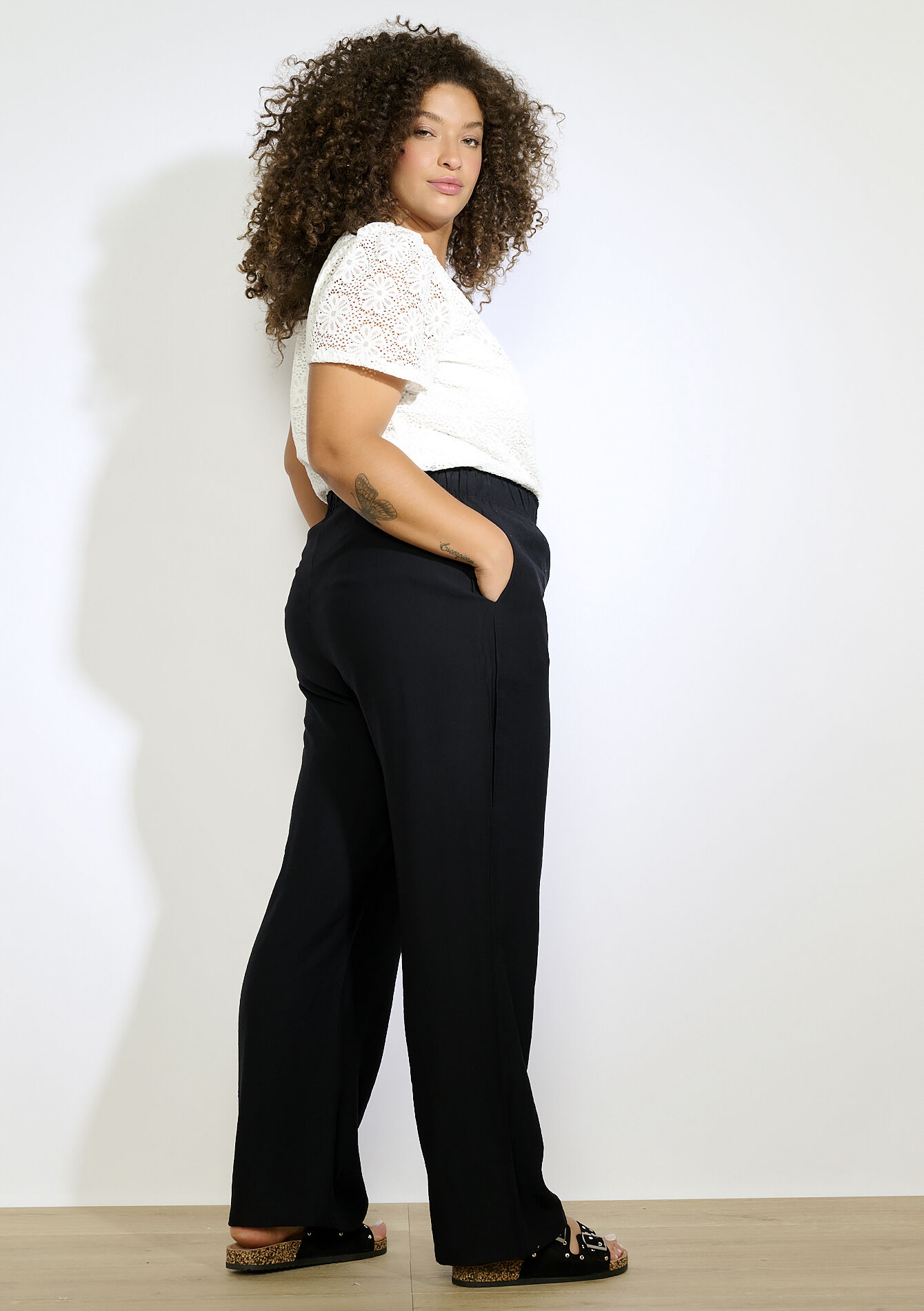 Losvallende wijde broek, Losvallende wijde broek - BLACK - 06600927_1119